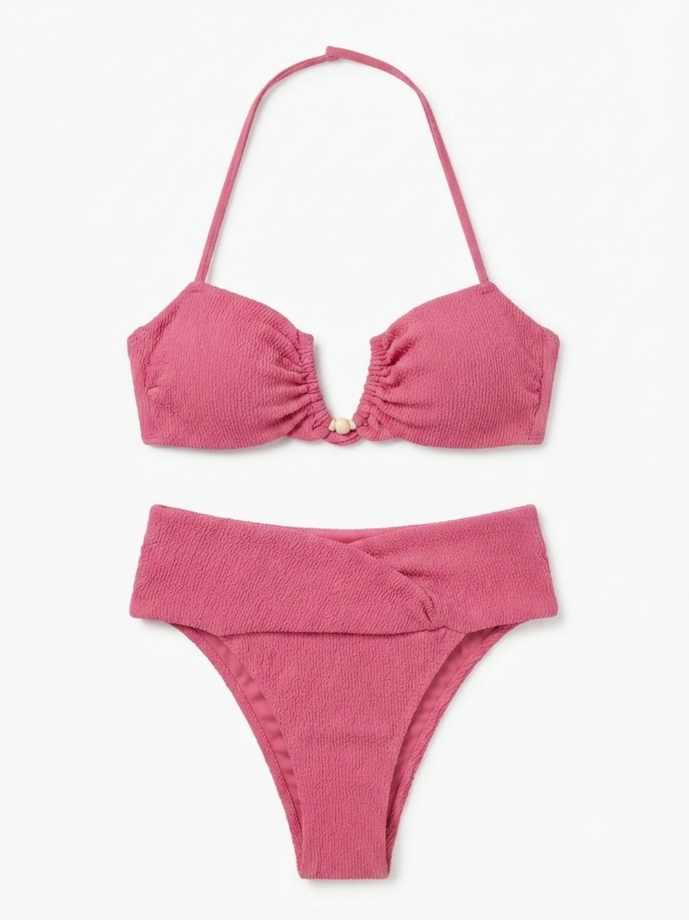 Vix Pink Textured Bandeau Bikini Set